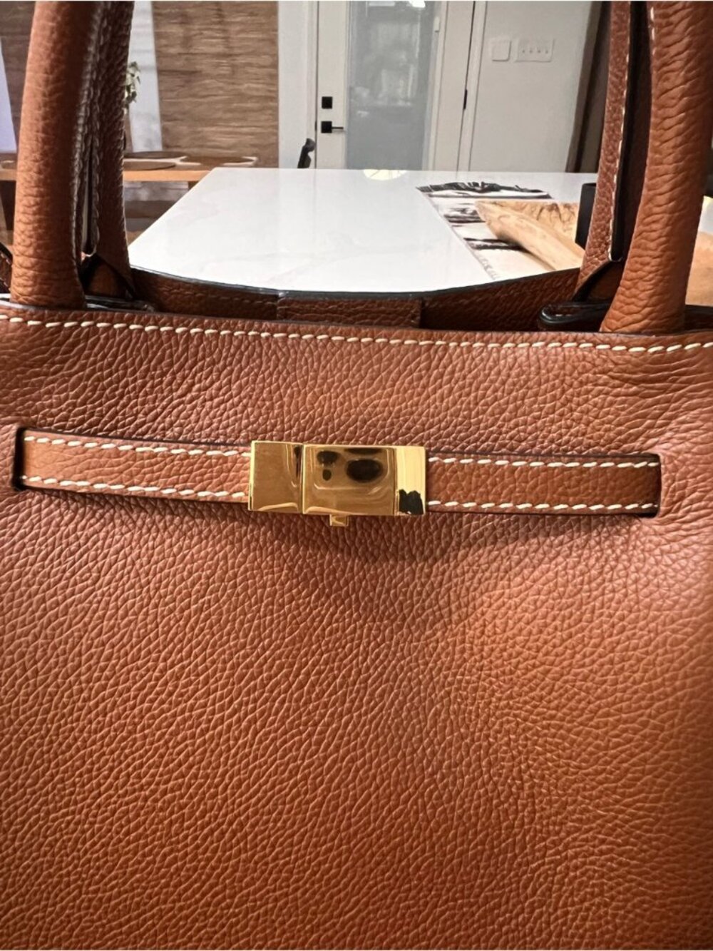 DeMellier London Cognac Leather Wing Satchel Midi Tote - Picture 4 of 7